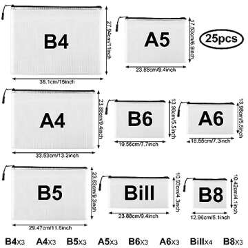 25pcs Multisize Mesh Zipper Pouch Bags, Waterproof Zipper Bags, 8 Sizes Waterproof Plastic Document ...