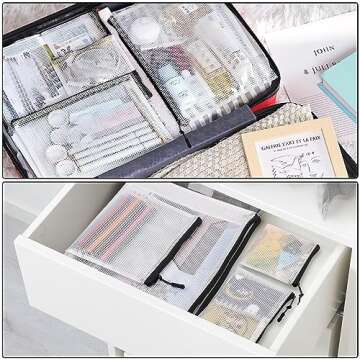 25pcs Multisize Mesh Zipper Pouch Bags, Waterproof Zipper Bags, 8 Sizes Waterproof Plastic Document Pouch, Bags for Travel Storage, Office Supply and Home Organize