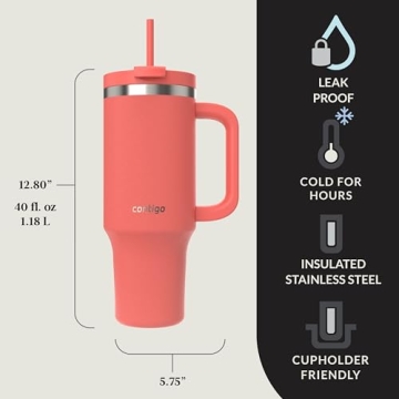 Contigo 40oz Tumbler, Insulated & Leak-Proof, Coral