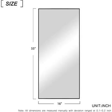 Natsukage 55"x16" Full Length Mirror Full Body Wall Mounted Mirror Large Floor Mirror Dressing Mirror for Bedroom Standing Hanging or Leaning Against Wall Home Decor Aluminum Alloy Frame (Black)