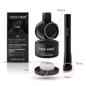 THICK FIBER Root Touch Up Powder - Water & Sweat Resistant Hair Loss Concealer Set for Thinning Hair...