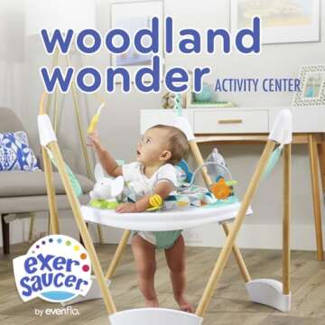 Evenflo Exersaucer Woodland Wonder Baby Activity Center - 13+ Colorful Activities with Full 360-Degree Spin and Enhanced Springs for Bouncing Fun
