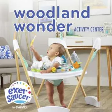 Evenflo Exersaucer Woodland Wonder Baby Activity Center - 13+ Colorful Activities with Full 360-Degree Spin and Enhanced Springs for Bouncing Fun