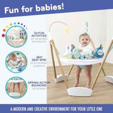 Evenflo Exersaucer Woodland Wonder Baby Activity Center - 13+ Colorful Activities with Full 360-Degree Spin and Enhanced Springs for Bouncing Fun