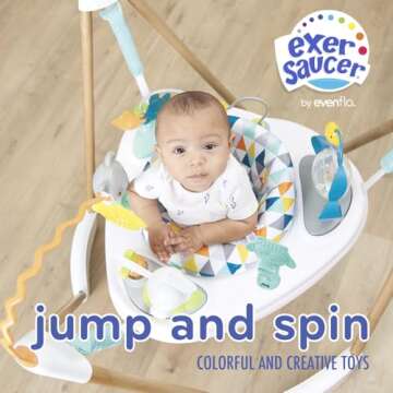 Evenflo Exersaucer Woodland Wonder Baby Activity Center - 13+ Colorful Activities with Full 360-Degree Spin and Enhanced Springs for Bouncing Fun