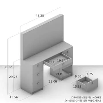 Boahaus Sabrina Modern Vanity Desk with Mirror and Lights, 7 Drawers, Large Standing Mirror, White Makeup Vanity, Bedroom Vanity with Mirror, LED Lights, Basic Knobs
