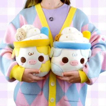 Cuddle Barn PlushGoals - Banana Mooshake Super Soft Cute Kawaii Cow Dessert Drink Collectible Stuffed Animal Plush Toy, 10 inches