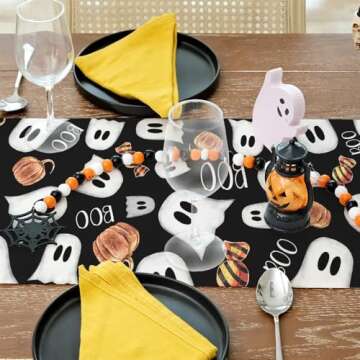 ARKENY Halloween Ghost Table Runner 13x72 Inches, Pumpkin Black Boo Holiday Indoor Outdoor Table Decoration for Home