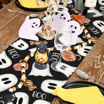 ARKENY Halloween Ghost Table Runner 13x72 Inches, Pumpkin Black Boo Holiday Indoor Outdoor Table Decoration for Home