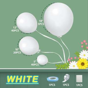 110Pcs White Balloons Different Sizes 18/12/10/5 Inch - Matte White Latex Balloon Garland Arch Kit for Wedding Bridal Shower Engagement Anniversary Graduation Birthday Party Decorations Supplies