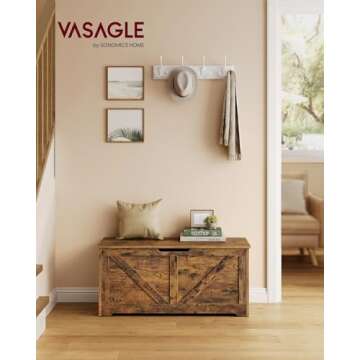 VASAGLE Storage Chest, Storage Trunk with 2 Safety Hinges, Storage Bench, Shoe Bench, Farmhouse Styl...