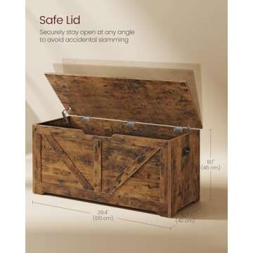 VASAGLE Storage Chest, Storage Trunk with 2 Safety Hinges, Storage Bench, Shoe Bench, Farmhouse Style, 15.7 x 39.4 x 18.1 Inches, for Entryway, Bedroom, Living Room, Rustic Brown ULSB060T01