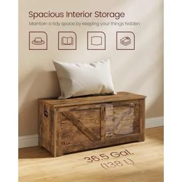 VASAGLE Storage Chest, Storage Trunk with 2 Safety Hinges, Storage Bench, Shoe Bench, Farmhouse Style, 15.7 x 39.4 x 18.1 Inches, for Entryway, Bedroom, Living Room, Rustic Brown ULSB060T01