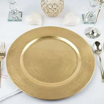 Tiger Chef 13-Inch Gold Metallic Charger Plates Set of 12 Dinner Chargers (12-Pack)