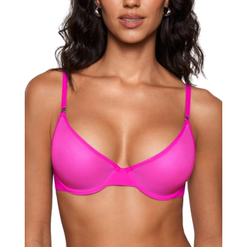 INLYRIC Bright Pink Cosnufy Sheer Balconette Bra - Gorgeous and Comfortable!