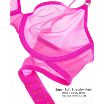 INLYRIC Women's Cosnufy Sheer Balconette Bra - Bright Pink