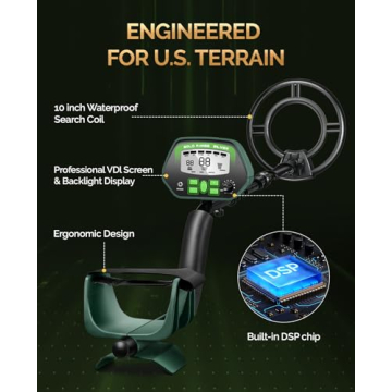 Metal Detector for Adults Professional - IP68 Waterproof Metal Detector, High Accuracy, All Metal, Disc, Notch & Pinpoint Modes, Bigger LCD Display, 10” Waterproof Search Coil, New Advanced DSP Chip