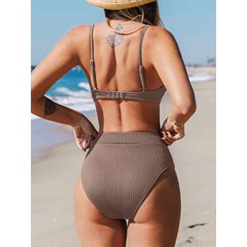 CUPSHE Chocolate Brown High Waisted Bikini Set with Adjustable Straps