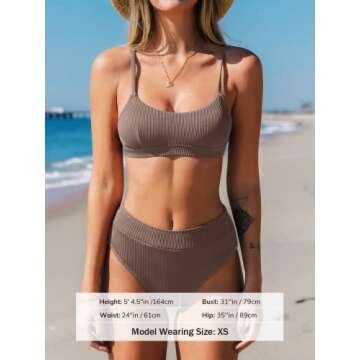CUPSHE Women’s Stylish High Waisted Bikini Set - Chocolate Brown