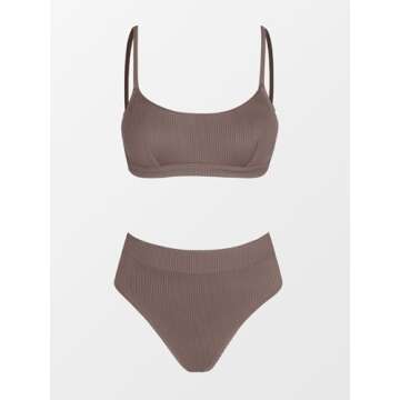 CUPSHE Women’s Stylish High Waisted Bikini Set - Chocolate Brown