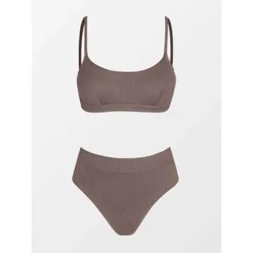 CUPSHE Women’s Stylish High Waisted Bikini Set - Chocolate Brown