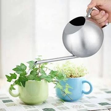 High Capacity Watering Can Stainless Steel Watering Pot Brushed Finish Design for Garden Plants Houseplant (1000ml)
