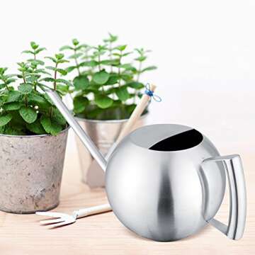 High Capacity Watering Can Stainless Steel Watering Pot Brushed Finish Design for Garden Plants Houseplant (1000ml)