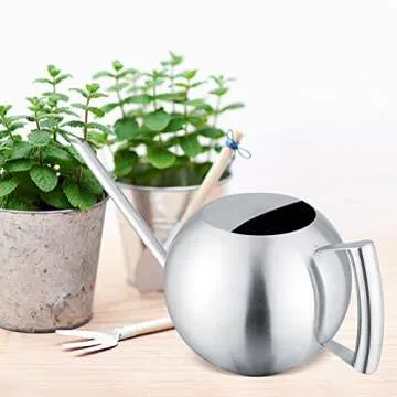 High Capacity Watering Can Stainless Steel Watering Pot Brushed Finish Design for Garden Plants Houseplant (1000ml)