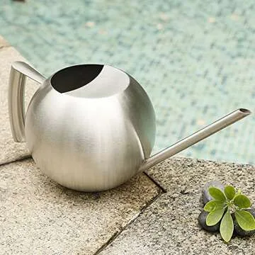 High Capacity Watering Can Stainless Steel Watering Pot Brushed Finish Design for Garden Plants Houseplant (1000ml)