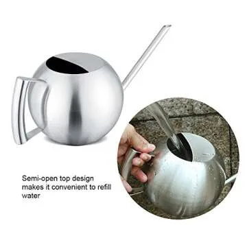 High Capacity Watering Can Stainless Steel Watering Pot Brushed Finish Design for Garden Plants Houseplant (1000ml)
