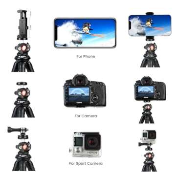 Fotopro Tripod for iPhone Flexible Camera Tripod with Action Camera Holder and Ball Head Phone Mount...