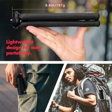 Fotopro Tripod for iPhone Flexible Camera Tripod with Action Camera Holder and Ball Head Phone Mount Bendable Portable Octopus Tripod for Sports Camera Vlog Video Recording