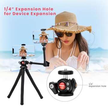 Fotopro Tripod for iPhone Flexible Camera Tripod with Action Camera Holder and Ball Head Phone Mount Bendable Portable Octopus Tripod for Sports Camera Vlog Video Recording
