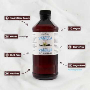 LorAnn Clear Imitation Vanilla Extract 16 Ounce (480ml) - Kosher, Vegan, Sugar-Free, No Corn Syrup, Perfect for Frostings, Cakes, Cookies, Pastries, Economical, Rich, Creamy Flavor, Non-Discoloring