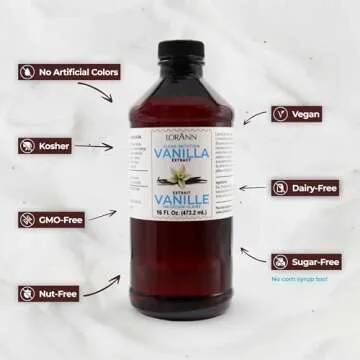 LorAnn Clear Imitation Vanilla Extract 16 Ounce (480ml) - Kosher, Vegan, Sugar-Free, No Corn Syrup, Perfect for Frostings, Cakes, Cookies, Pastries, Economical, Rich, Creamy Flavor, Non-Discoloring