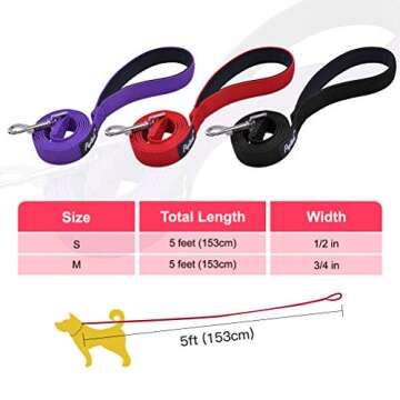 PUPTECK Reflective Dog Leash with Comfortable Padded Handle Durable Nylon Dog Lead for Small Medium and Large Dogs Cats Walking Running Training Outside, Red, M