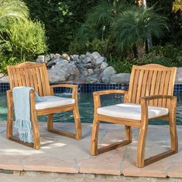 Christopher Knight Home Della Acacia Wood Outdor Dining Chairs, 2-Pcs Set, Teak Finish With Rustic M...