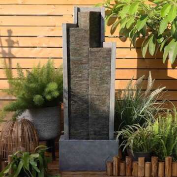 SERBILHOME 3-Tiered Water Fountain Outdoor Garden - 49.61" H Waterfall Fountain Indoor Outdoor Water...