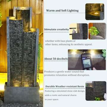 SERBILHOME 3-Tiered Water Fountain Outdoor Garden - 49.61" H Waterfall Fountain Indoor Outdoor Water Fountains with Light Cascading Waterfall for Patio,Garden,Grey,Resin Fountain