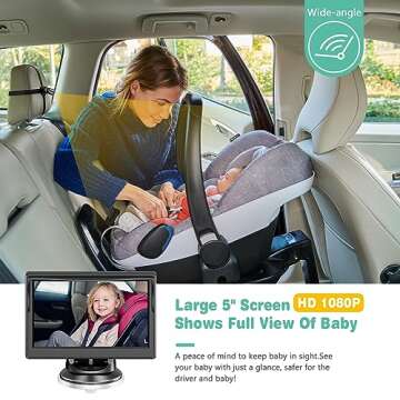 Itomoro Baby Car Camera Back Seat Car Monitor for Baby with 5" Display 1080P HD Resolution, Wide View Car Seat Mirror Night Vision Function, Reusable Sucker Bracket Easily Observe The Baby's Move…