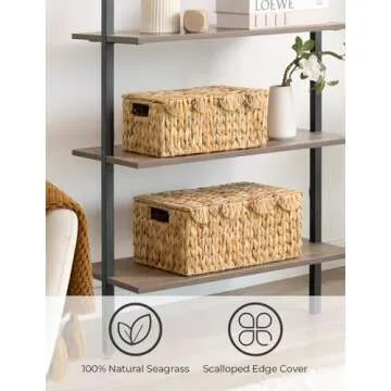 StorageWorks Scalloped Wicker Basket with Lid for Decor