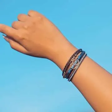 FANCY SHINY Boho Wrap Bracelets Leather Cuff Bangle Gold Beaded Bracelets for Women Stackable Infinity Bracelets Jewelry with Clasp(Navy Blue)