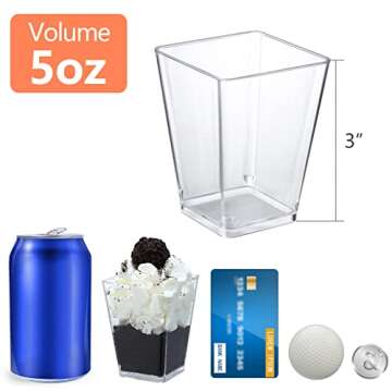 SHOPDAY 5 oz Plastic Dessert Cups 50 Pack Small Clear Square Parfait Cups with Spoons, Mini Plastic ...