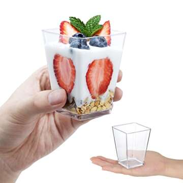 SHOPDAY 5 oz Plastic Dessert Cups Set with Spoons - 50 Pack