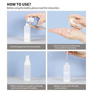 LONGWAY 1oz 30ml Airless Cosmetic Cream Pump Bottle Travel Size Dispenser Refillable Containers/Foundation Travel Pump Bottle for Shampoo（Pack of 6, Frosted Translucent）