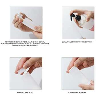 LONGWAY 1oz 30ml Airless Cosmetic Cream Pump Bottle Travel Size Dispenser Refillable Containers/Foundation Travel Pump Bottle for Shampoo（Pack of 6, Frosted Translucent）