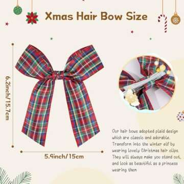 NCMAMA 2PCS Christmas Hair Bow Clips Long Ribbon Hair Bows for Girls Red and Green Hair Clips Xmas H...