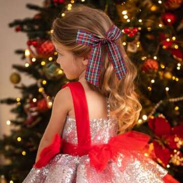 NCMAMA 2PCS Christmas Hair Bow Clips Long Ribbon Hair Bows for Girls Red and Green Hair Clips Xmas Hair Accessories for Infant Toddlers Kids Teens