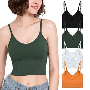 Eleplus 4 Pieces Comfy Sleep Bra for Women Cami Lounge Bra Wirefree Padded Bralettes Longline Pack o...