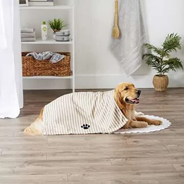 Bone Dry Pet Grooming Towel Collection Absorbent Microfiber X-Large, 41x23.5", Striped Taupe